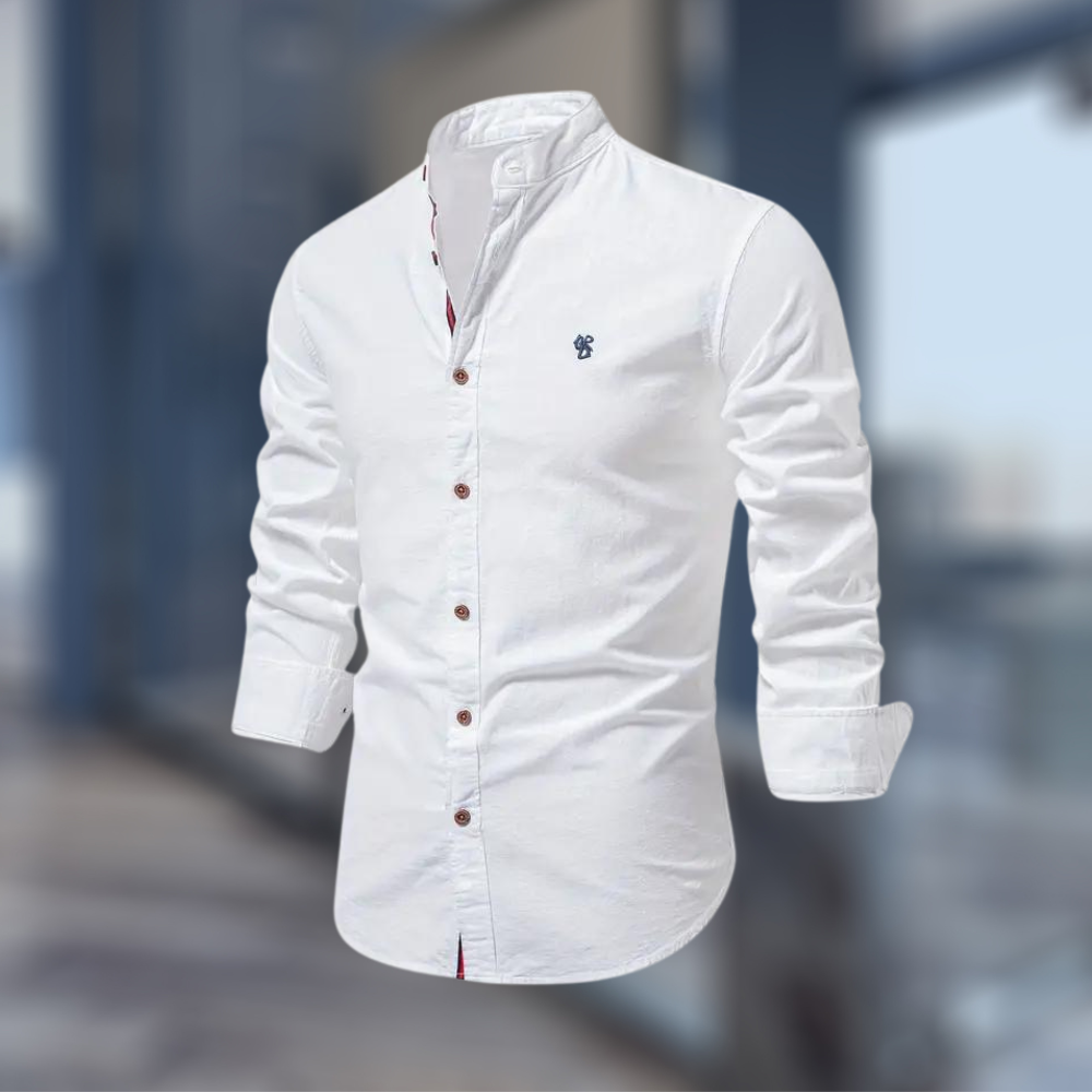 Modna męska koszula slim fit ze stójką, idealna do eleganckich i codziennych stylizacji. Długi rękaw.