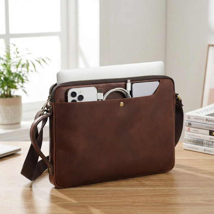 Męska skórzana torba Leatherix na laptopa, aktówka biznesowa na ramię z organizerem na dokumenty, dla mężczyzn.