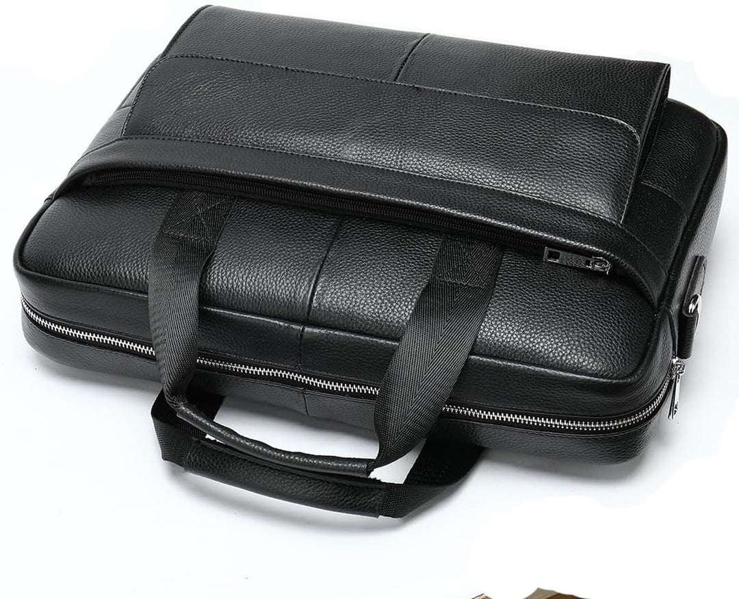 Męska teczka biznesowa ze skóry premium na laptopa 15", z wewnętrznym organizerem.