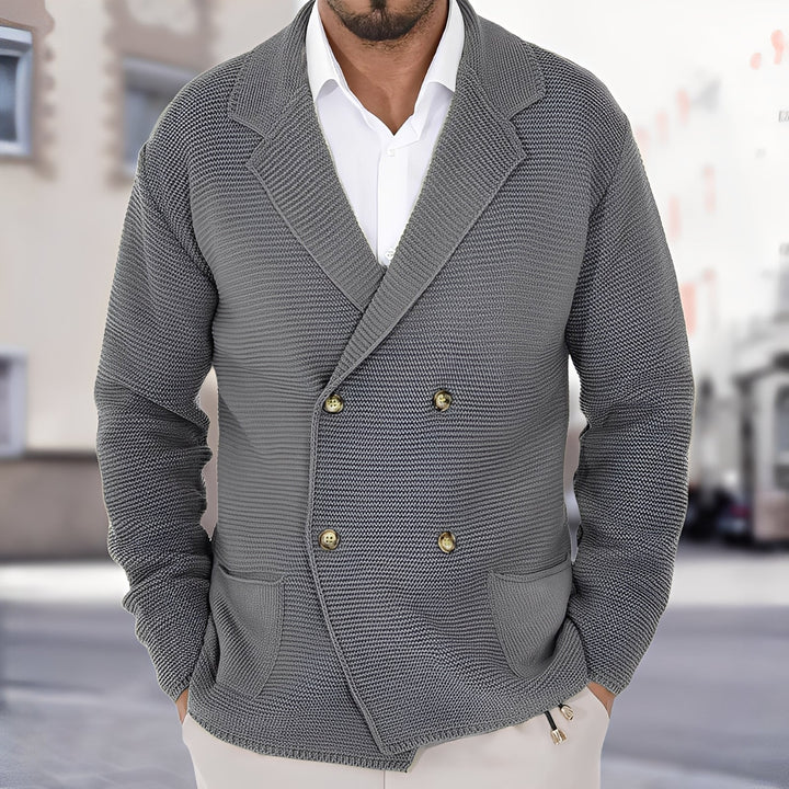 Męski dwurzędowy kardigan, elegancki sweter dzianinowy idealny na jesień i zimę.