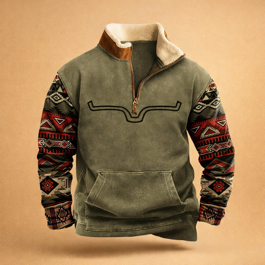 Khaki męski kardigan zapinany na suwak. Praktyczny sweter casual do codziennej mody męskiej.