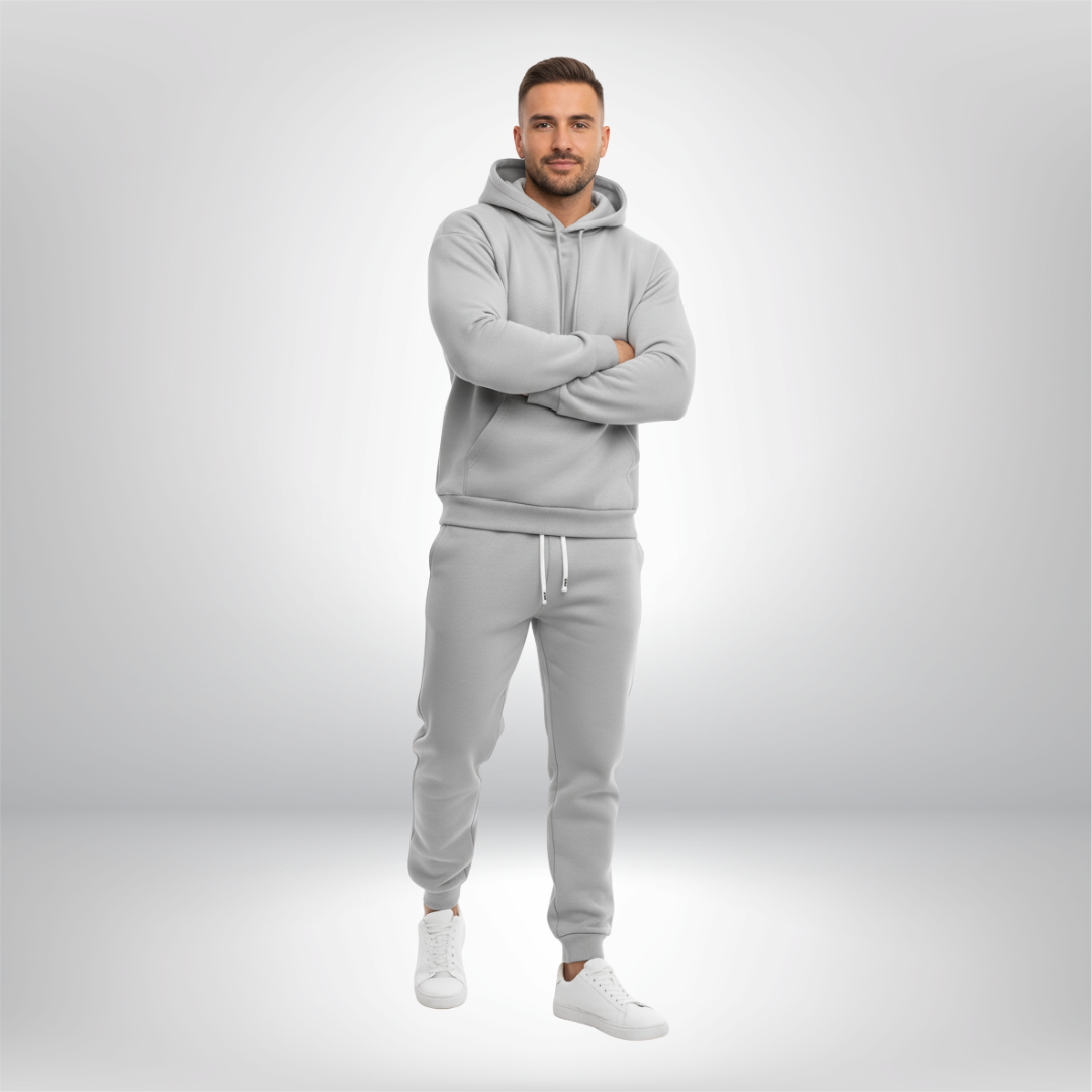 Wygodny męski komplet dresowy. Idealna bluza z kapturem i spodnie do sportu, joggingu lub na relaks w domu.