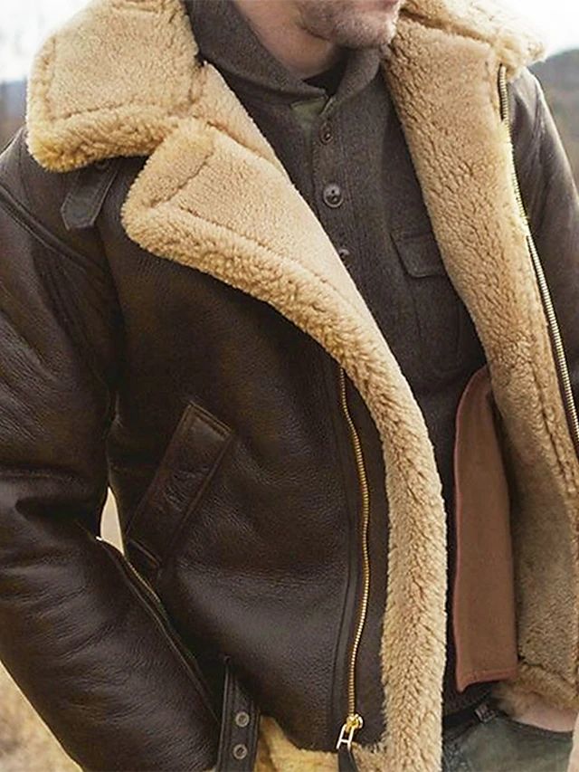 Męski płaszcz aviator zimowy, ciepły, z kożuszkiem, modny casualowy styl, idealny na chłodne dni.