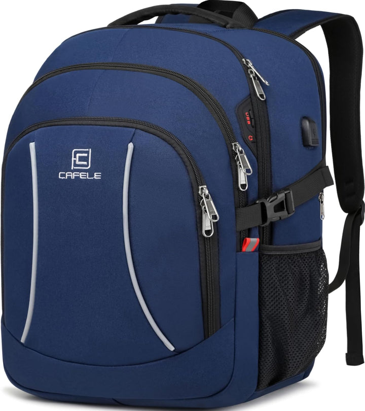 Męski plecak TechPro z widocznymi szelkami, na laptopa 17,3", wodoodporny i z portem USB.