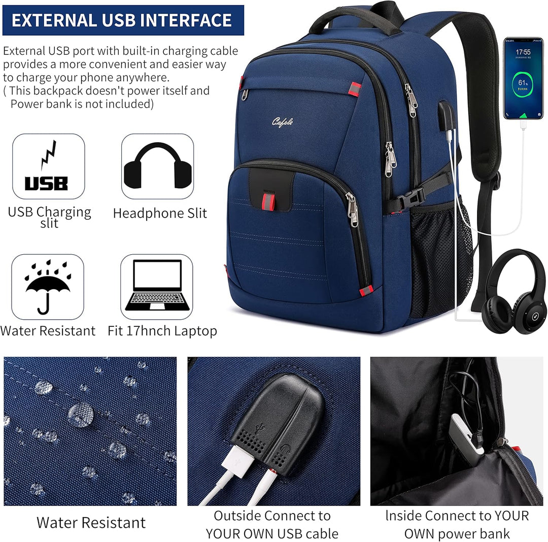 Męski plecak TechPro na laptopa 17,3", wodoodporny, antykradzieżowy, z portem USB i organizerem.