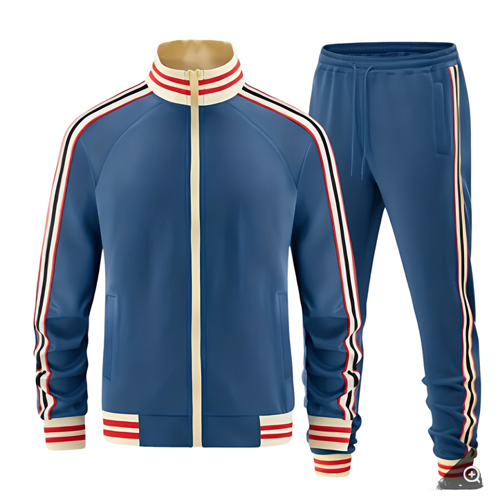 Wygodny męski dres sportowy z modnymi paskami. Doskonały do treningu, aktywności i jako odzież casual na co dzień.