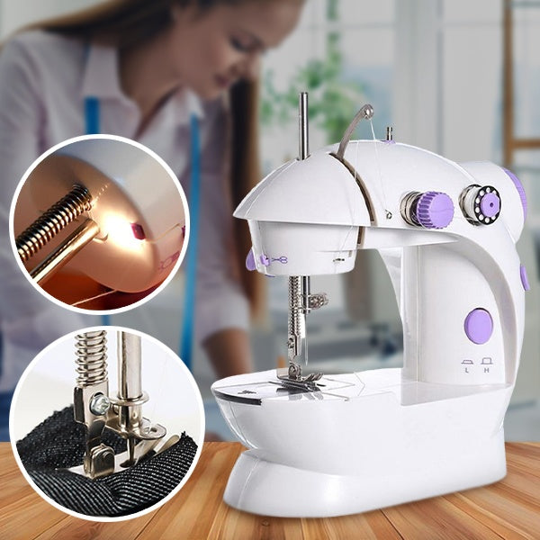 Kompaktowa, lekka, przenośna maszyna do szycia elektryczna, idealna do DIY, w klasycznym białym designie, z intuicyjną funkcjonalnością.