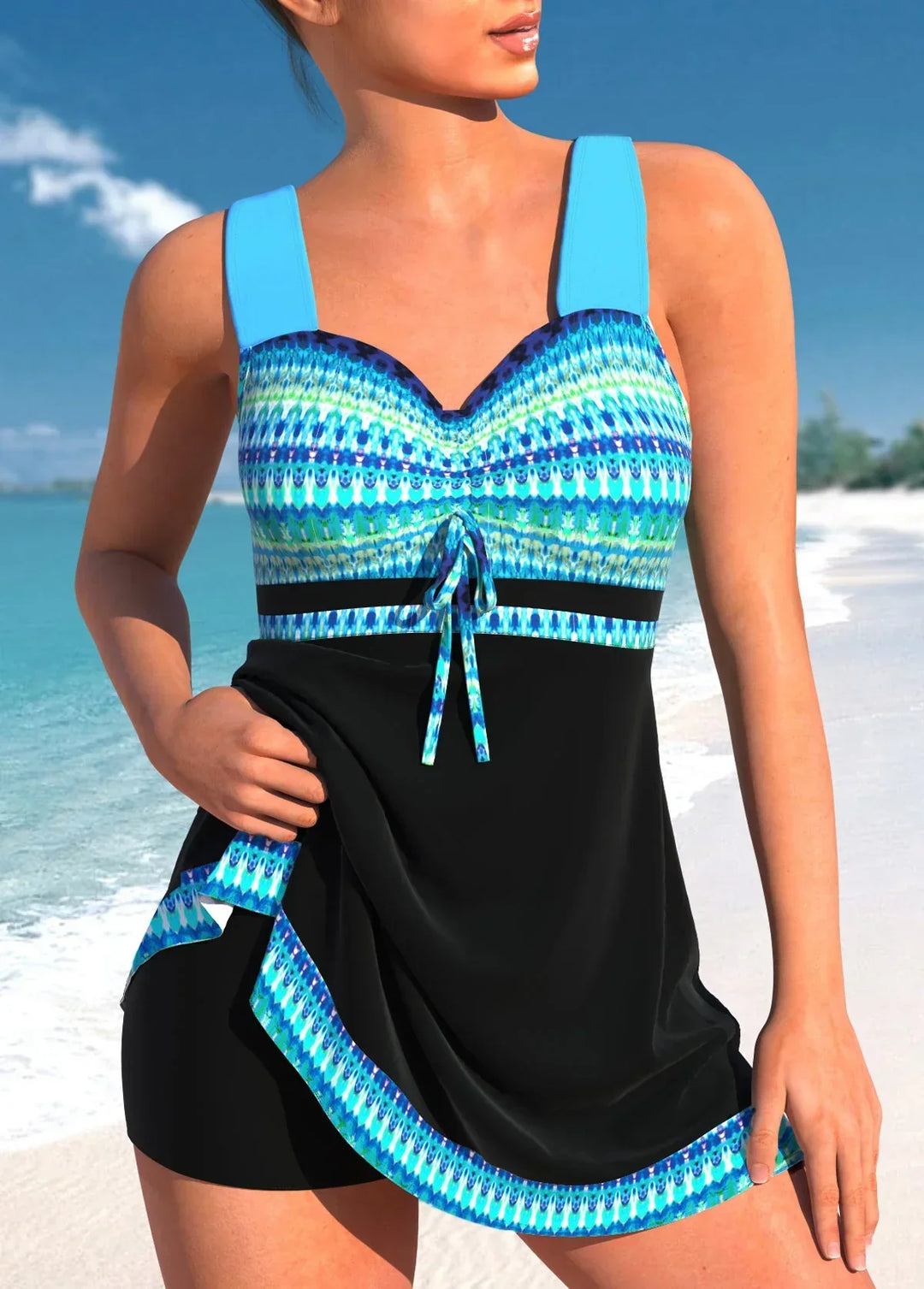 Elegancki damski strój kąpielowy, kolor czarny, minimalistyczny design, korzystny krój na plażę lub basen, komfort i styl.