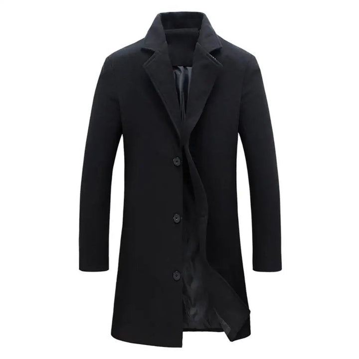 Męski płaszcz Tommy's Garrison w stylu Peaky Blinders, czarny, z termiczną podszewką, idealnym krojem, zapewniający ponadczasową i nowoczesną elegancję.