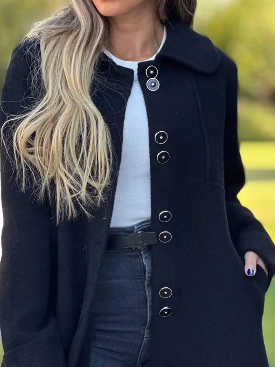 Elegancki płaszcz zimowy damski Louise, klasyczny kołnierz, wyrafinowane guziki, ciepły, idealny na zimę, ponadczasowy styl