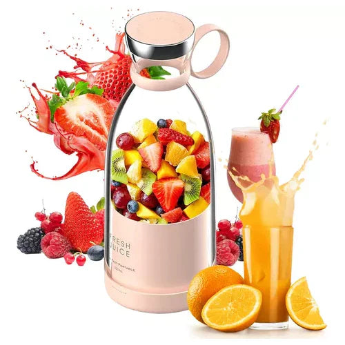 Kompaktowy przenośny blender do koktajli z pojemnikiem i zakrętką, nowoczesny biały design na białym tle