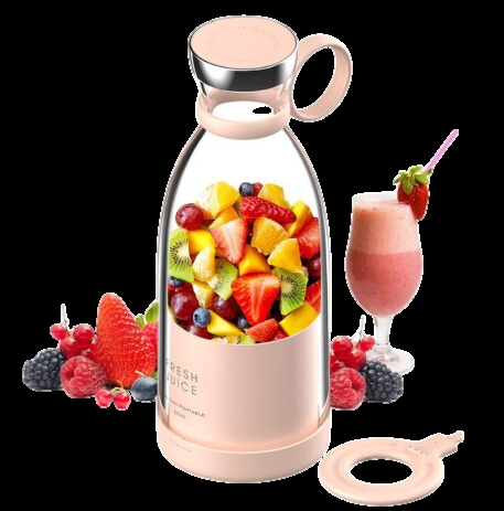 Kompaktowy przenośny blender do koktajli z pojemnikiem i zakrętką, nowoczesny biały design na białym tle