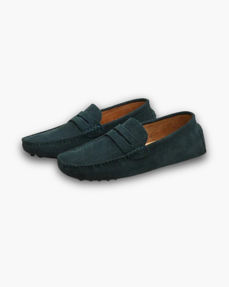 Męskie eleganckie mokasyny w kolorze pomarańczowym, miękka podeszwa, szykowne i wygodne, idealne do biura i na codzienne wyjścia.