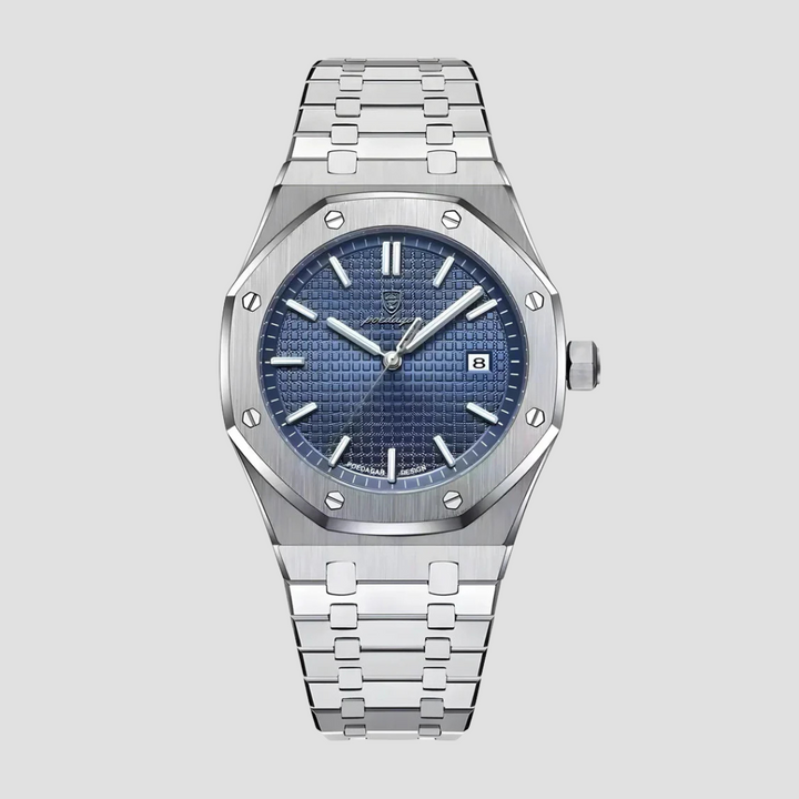 Klasyczny męski zegarek ze stali nierdzewnej, zintegrowana bransoleta, szafirowe szkło, 41 mm koperta.