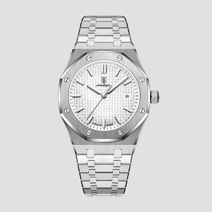 Klasyczny męski zegarek ze stali nierdzewnej, zintegrowana bransoleta, szafirowe szkło, 41 mm koperta.