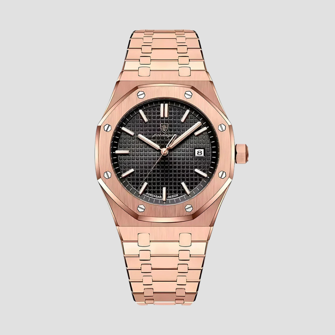 Klasyczny męski zegarek ze stali nierdzewnej, zintegrowana bransoleta, szafirowe szkło, 41 mm koperta.