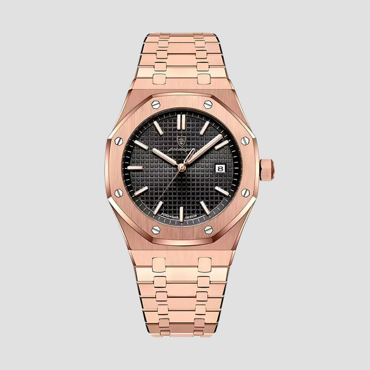 Klasyczny męski zegarek ze stali nierdzewnej, zintegrowana bransoleta, szafirowe szkło, 41 mm koperta.
