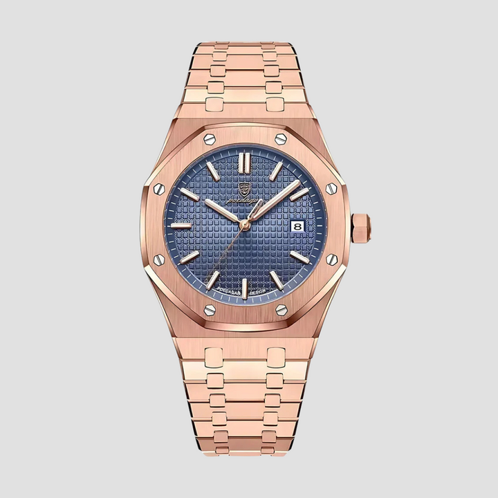 Klasyczny męski zegarek ze stali nierdzewnej, zintegrowana bransoleta, szafirowe szkło, 41 mm koperta.