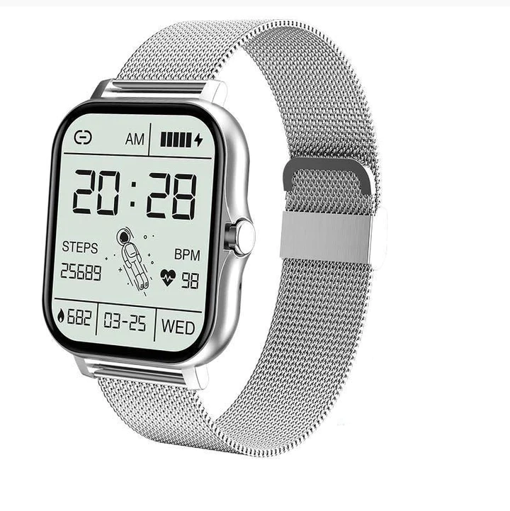 Elegancki damski smartwatch, luksusowy design, w kolorze różowym, z pełnym ekranem dotykowym, nowoczesny i funkcjonalny dodatek