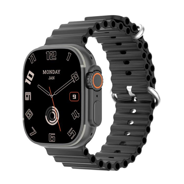 Smartwatch premium o eleganckim i nowoczesnym designie, z cyfrowym wyświetlaczem i regulowanym paskiem, idealny dla aktywnego stylu życia.