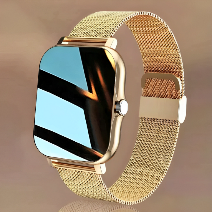Czarny smartwatch, 1,83-calowy ekran dotykowy HD, rozmowy Bluetooth, monitorowanie zdrowia, nowoczesny i wodoodporny design.
