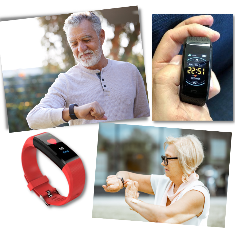 Smartwatch dla seniorów, wyraźny wyświetlacz LED, ergonomiczny, zaawansowane monitorowanie zdrowia, czerwony, akcesorium męskie