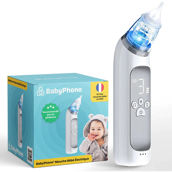 Elektryczny aspirator do nosa z silikonowymi końcówkami i ekranem LCD, ergonomiczny design, dla dzieci z zatkanym nosem.