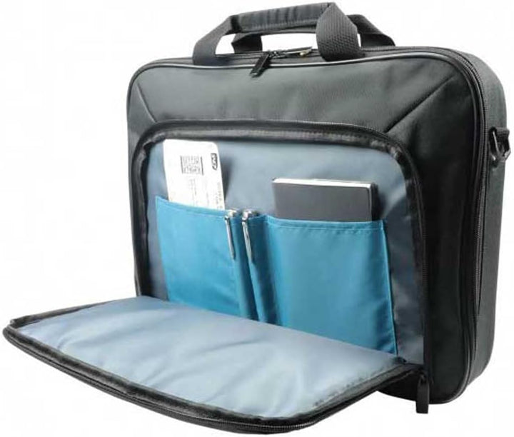 Trwała, niebieska torba typu clamshell na laptopa 14-15.6 cala, profesjonalna aktówka biznesowa z wieloma przegródkami.