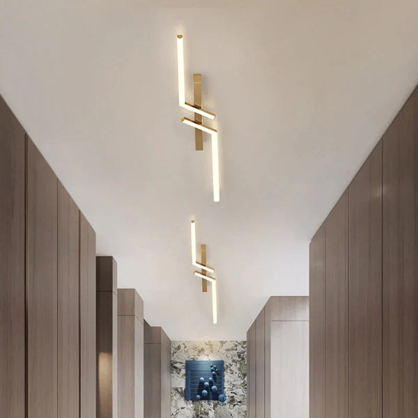 Nowoczesna czarna lampa sufitowa LED, liniowa, designerska, do salonu/biura, eleganckie oświetlenie minimalistyczne.