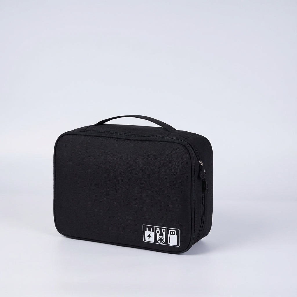 Eleganckie, zamknięte etui-organizer podróżny TechTidy. Idealne na elektronikę i akcesoria.