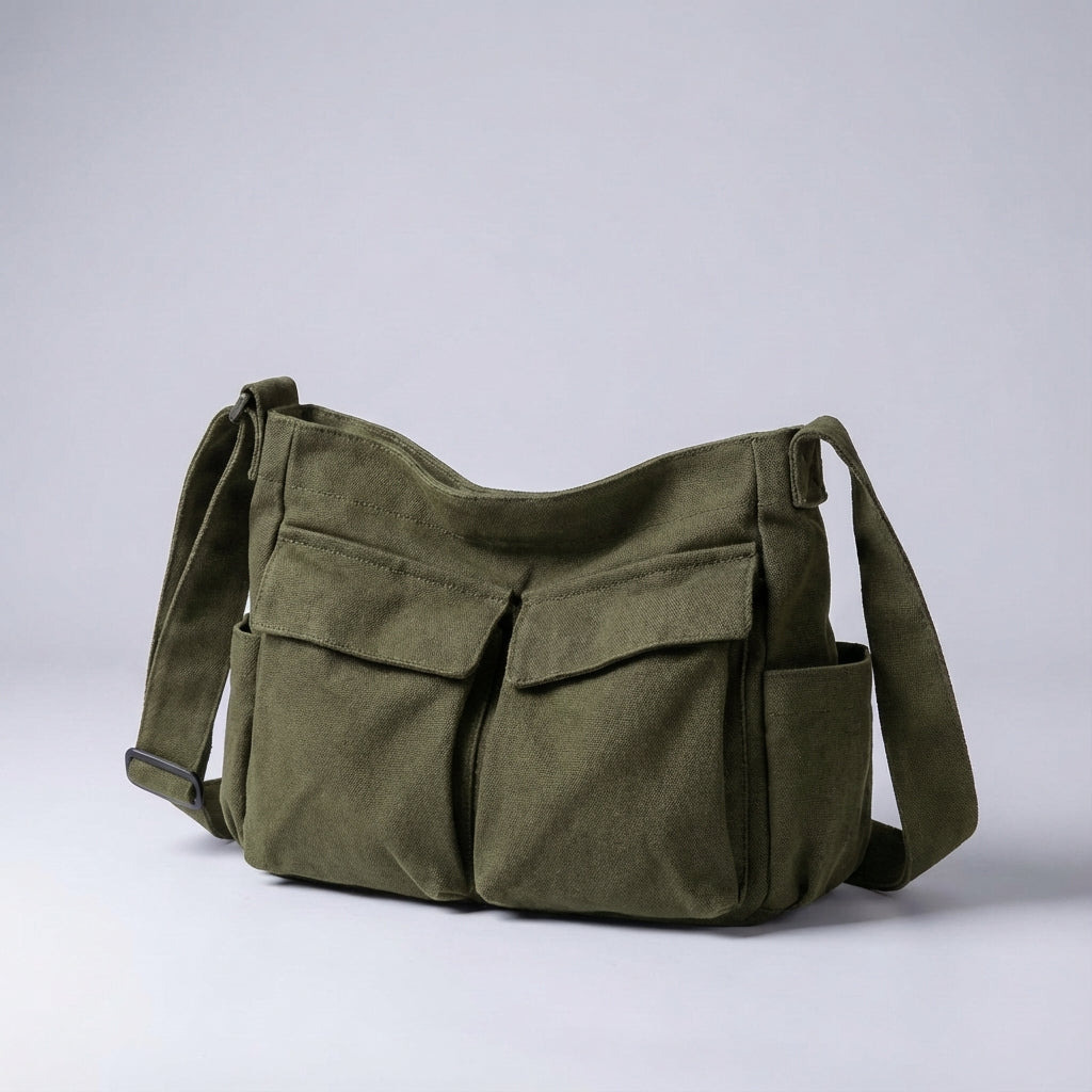 Wielofunkcyjna torba organizer Packlite z płótna z licznymi kieszeniami, wygodna torba na ramię.