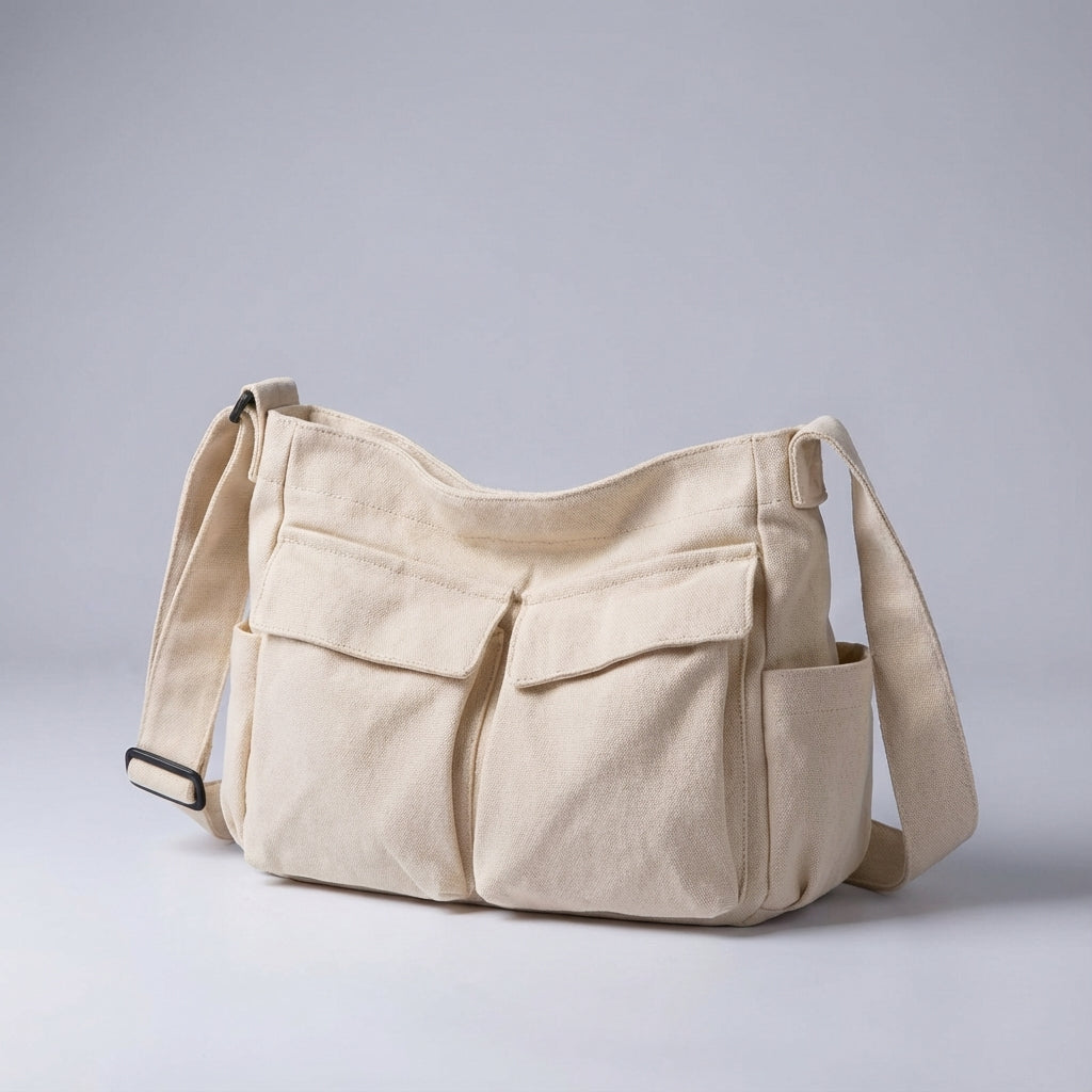 Uniwersalna torba płócienna Packlite na ramię, organizer crossbody z wieloma praktycznymi kieszeniami.