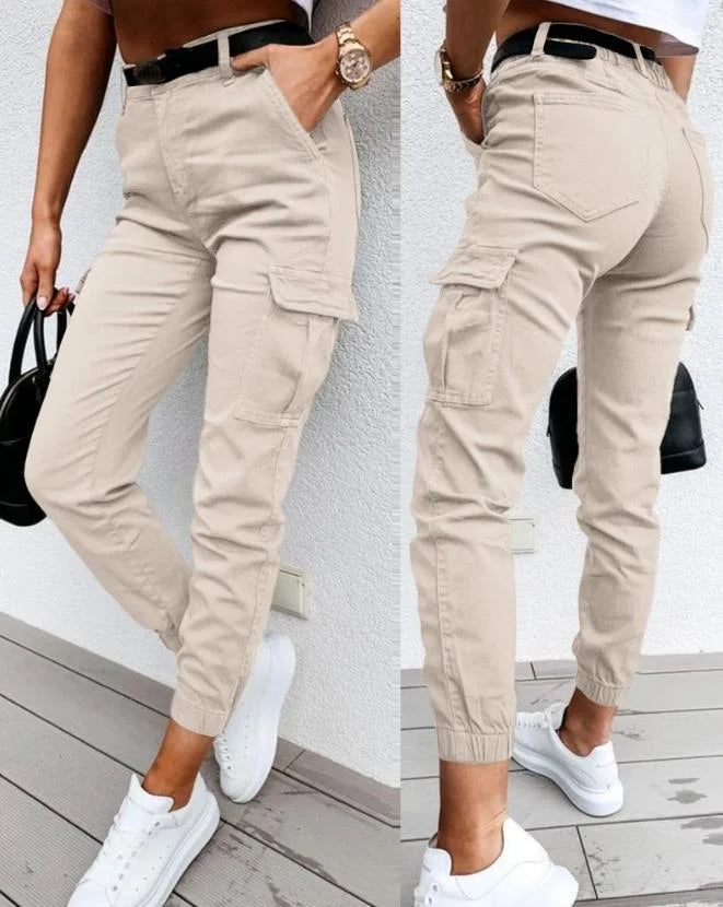 Nowoczesne damskie spodnie cargo z wieloma kieszeniami, miejski styl, eleganckie i praktyczne, luźna sylwetka