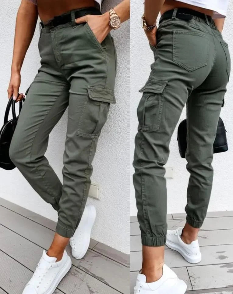 Nowoczesne damskie spodnie cargo z wieloma kieszeniami, miejski styl, eleganckie i praktyczne, luźna sylwetka