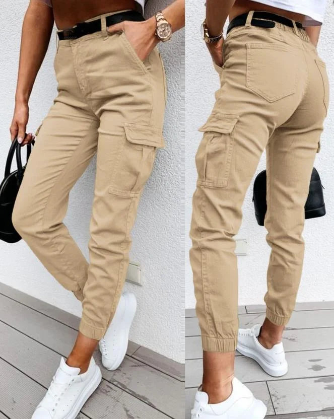 Nowoczesne damskie spodnie cargo z wieloma kieszeniami, miejski styl, eleganckie i praktyczne, luźna sylwetka