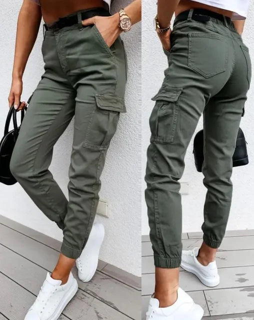Nowoczesne damskie spodnie cargo z wieloma kieszeniami, miejski styl, eleganckie i praktyczne, luźna sylwetka
