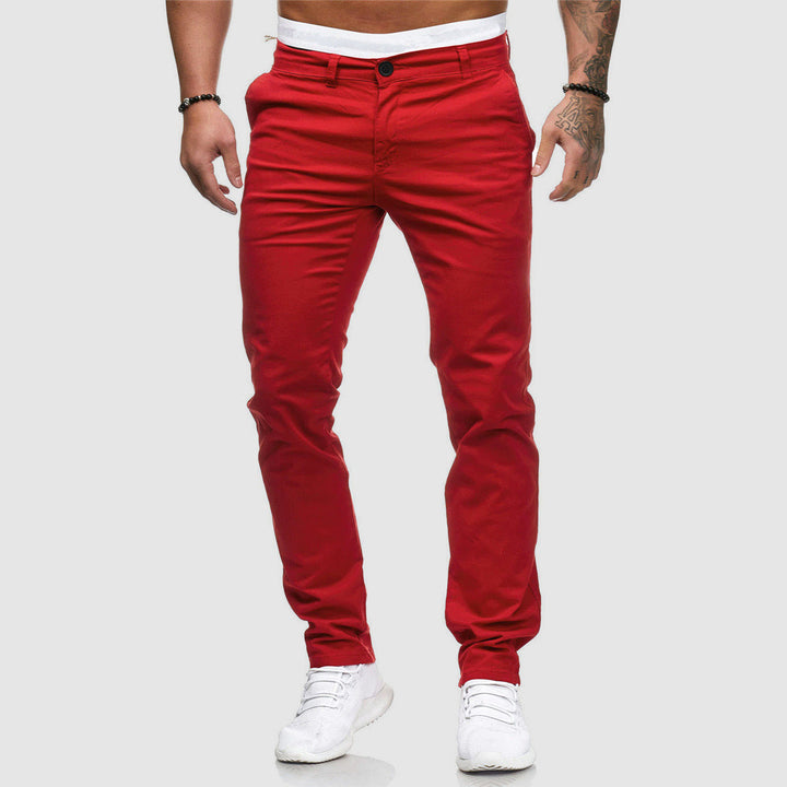 Męskie spodnie chino, zapięcie i kieszeń, praktyczny design