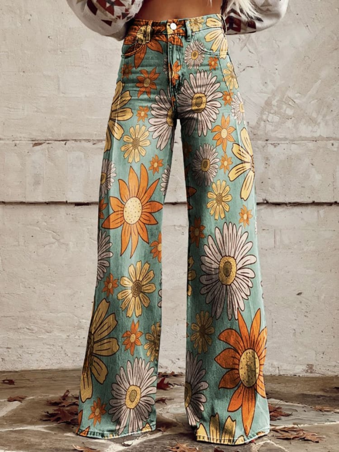 Damskie luźne spodnie vintage, szeroki krój z denimu z eleganckimi wzorami, komfort i elegancja dla unikalnego i oryginalnego stylu.