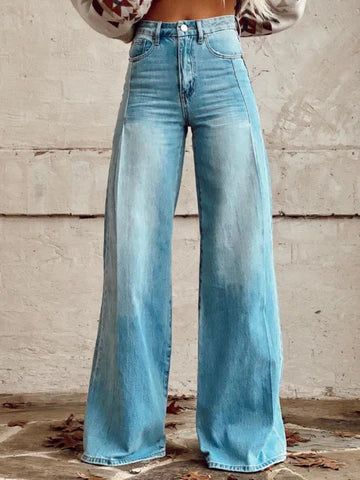 Damskie luźne spodnie vintage, szeroki krój z denimu z eleganckimi wzorami, komfort i elegancja dla unikalnego i oryginalnego stylu.