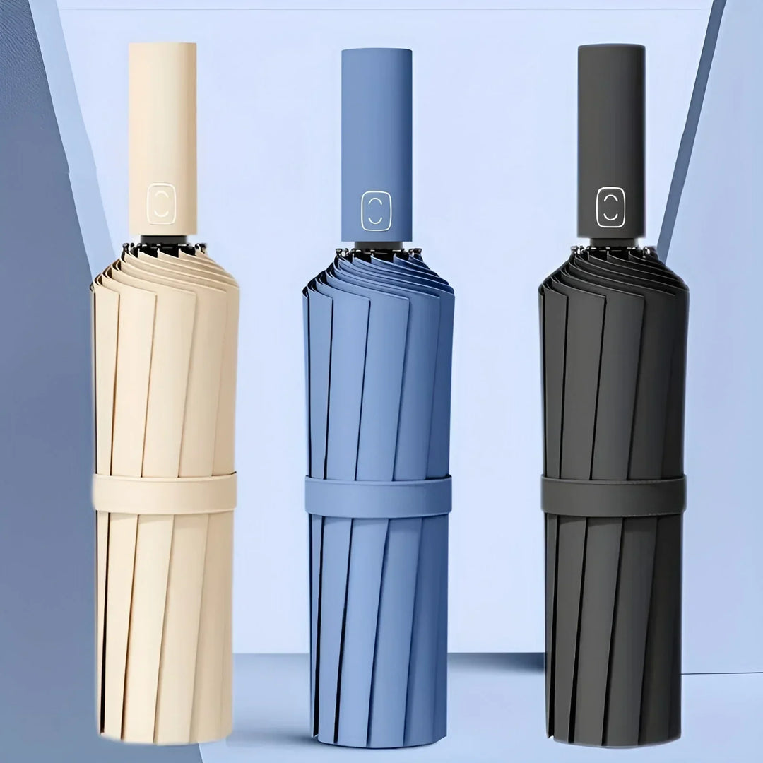 Ekologiczny, trwały parasol w kolorze beżowym, z ochroną UV, wykonany z materiałów pochodzących z recyklingu, o nowoczesnym designie, idealny na różne warunki pogodowe