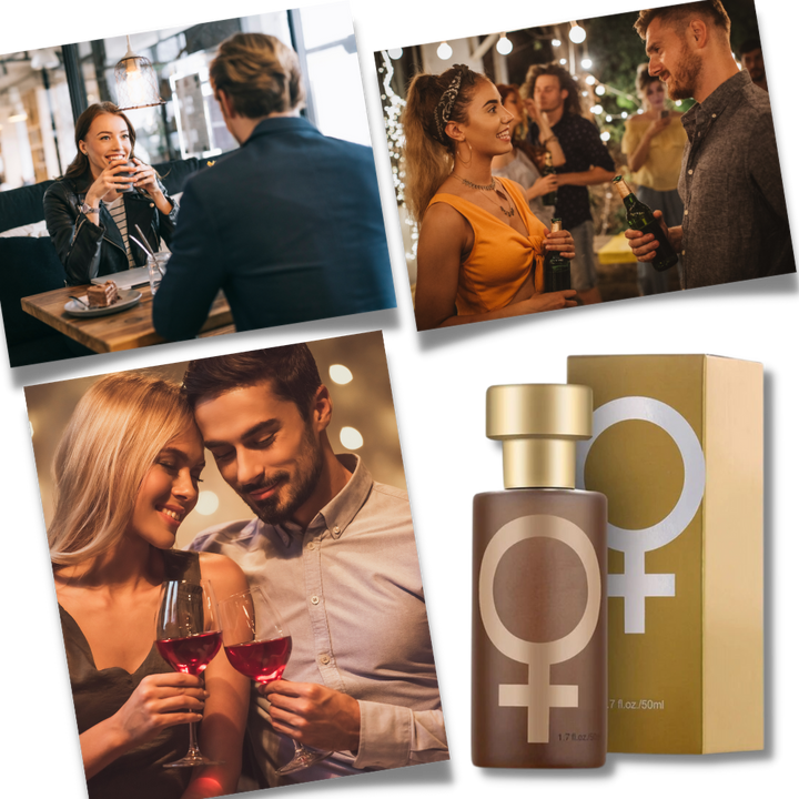 Uniseksowe perfumy z feromonami, elegancka butelka, czarna nakrętka, subtelny i urzekający zapach dla kobiet i mężczyzn.