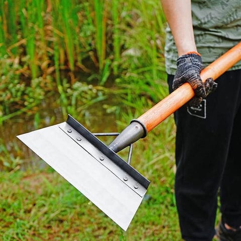 Ergonomiczna łopata ogrodowa do pielenia ze stali nierdzewnej, w kolorze srebrnym, idealna do różnorodnych zadań ogrodniczych i typów podłoża.