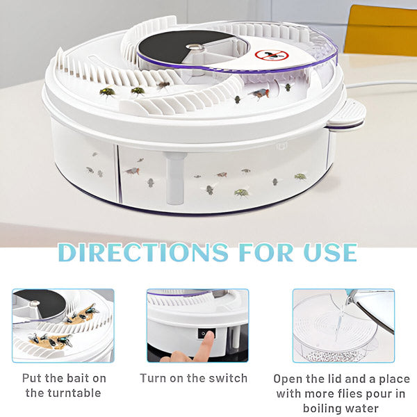 Pułapka na muchy wielokrotnego użytku, innowacyjny design, nietoksyczna, do wnętrz, skuteczna, higieniczna, ekologiczna, zasilanie USB.