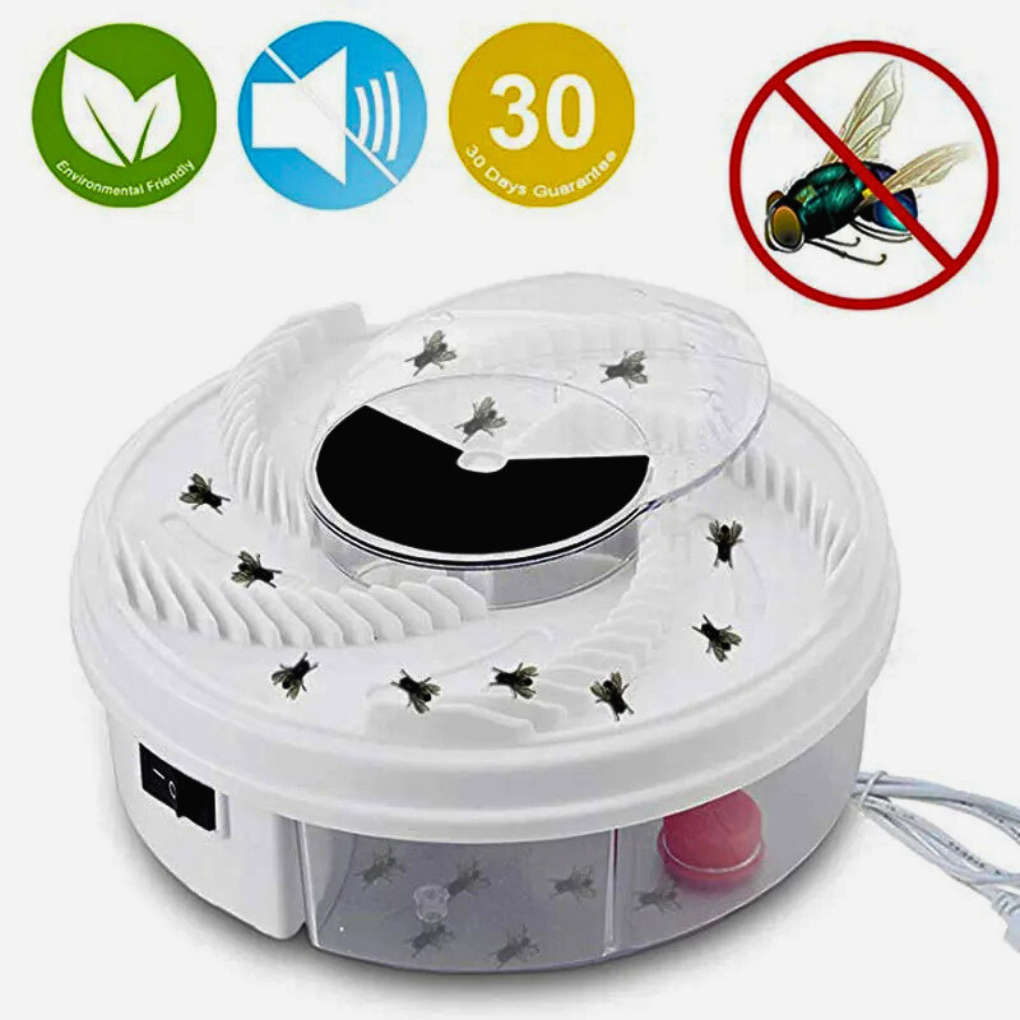 Elektryczna pułapka na muchy, cicha, obrotowa, ekologiczna, z rowkami na przynętę i pojemnikiem wielokrotnego użytku do wnętrz, zasilanie USB.
