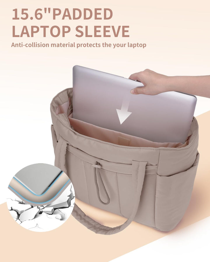 Duża torba damska tote z pikowaniem, na laptopa 15 cali, z uchwytem na butelkę/kubek. Codzienna.