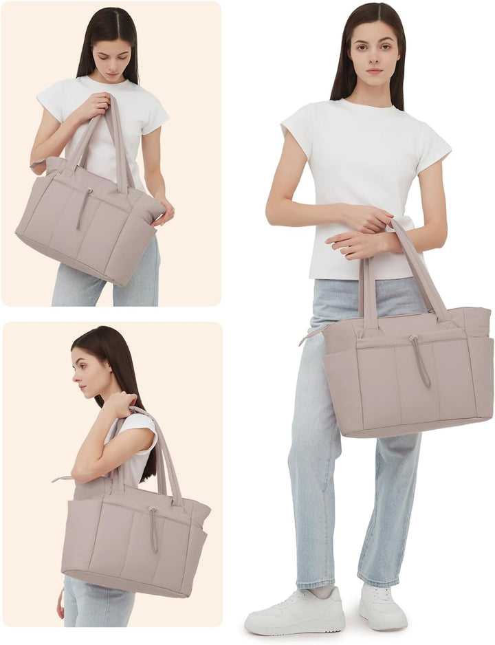 Elegancka i pojemna pikowana torba damska na laptopa, z uchwytem na kubek. Stylowy dodatek.
