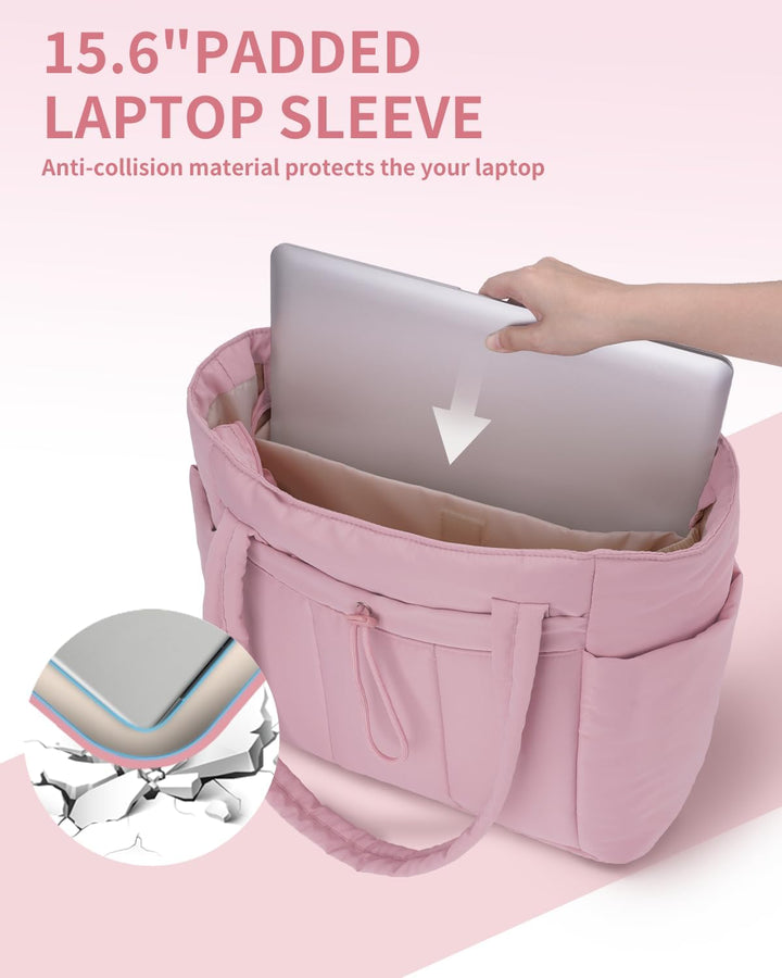 Czarna pikowana torba damska na laptopa, z uchwytem na kubek, pojemna i lekka, na co dzień.