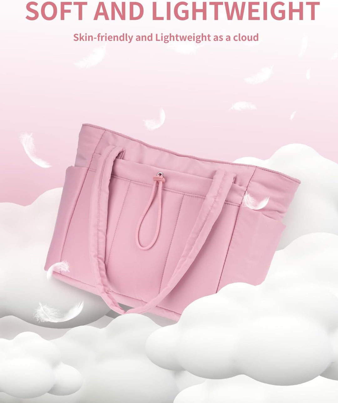 Elegancka torba tote pikowana, czarna, z uchwytem na kubek i przegrodą na laptopa. Świetna do biura.