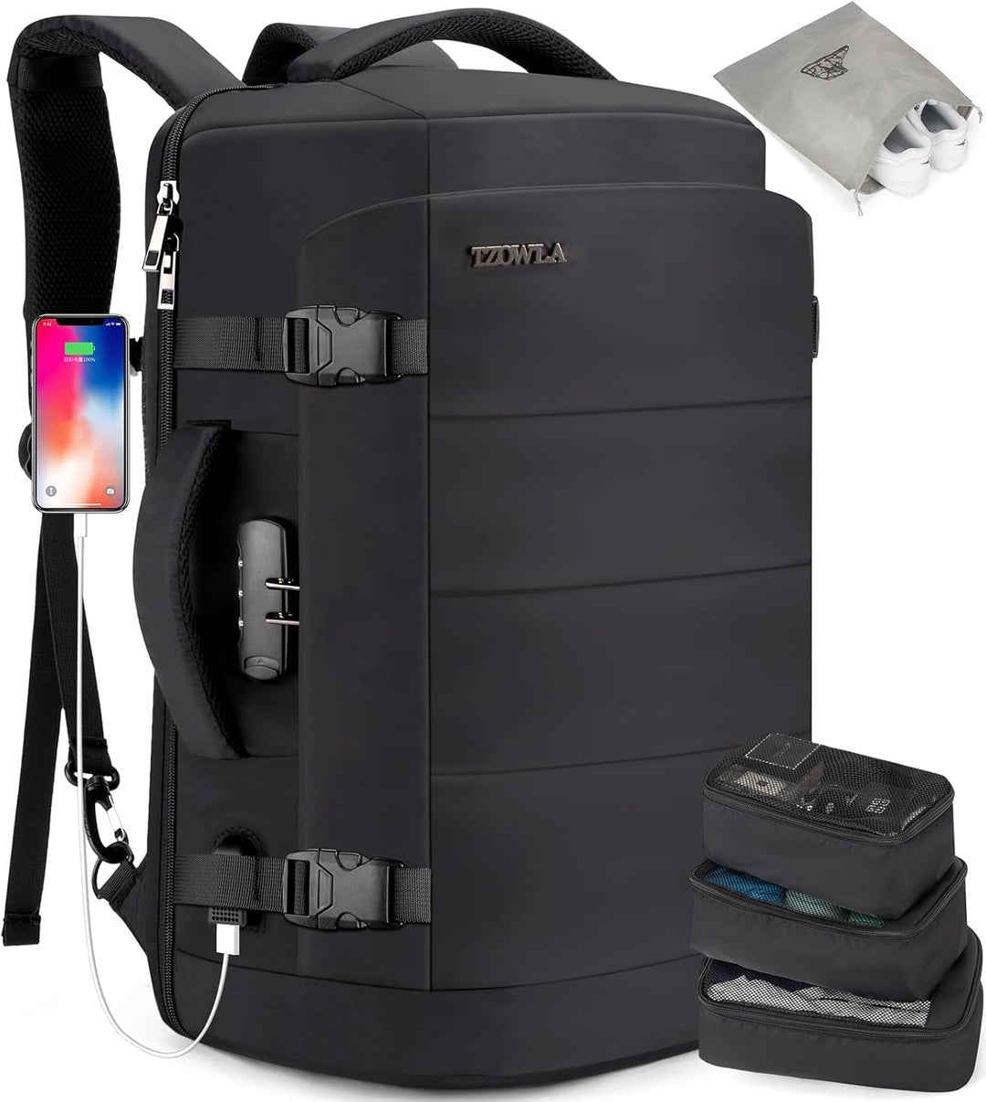 Duży plecak podróżny 40L. Wodoodporny plecak unisex na wyjazdy z miejscem na laptopa i portem USB.