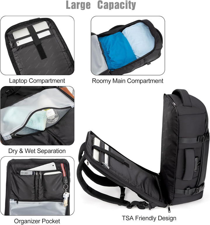 Plecak unisex 40L na laptopa. Idealny na wyjazd, do szkoły lub pracy. Z USB i antykradzieżowym zamkiem.